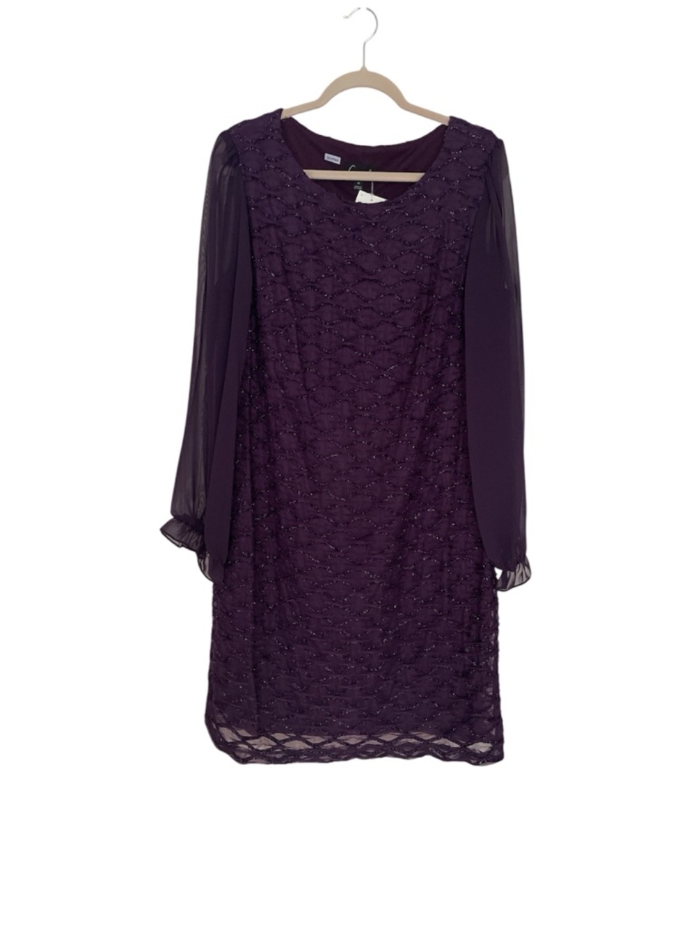 Connected Apparel Plum Embellished Elastic Cuff Long-Sleeve Dress sz 14